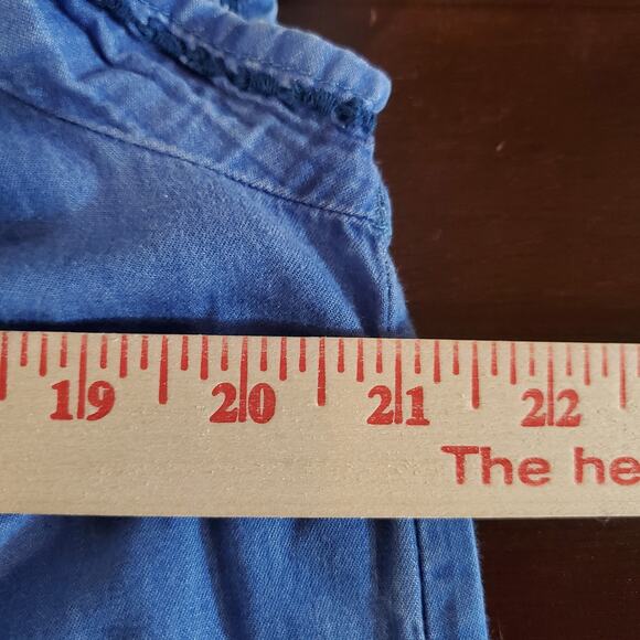 Old Navy Womens Embroidered Floral Chambray Denim Dress Size L Cottage Boho Blue - Picture 9 of 10